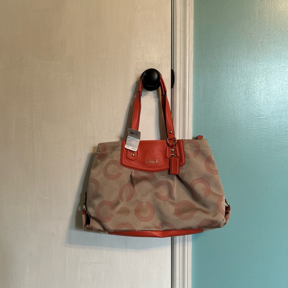 Coach NWT F20049 Ashley Dotted C Optic Canvas Khaki/Tearose Carryall